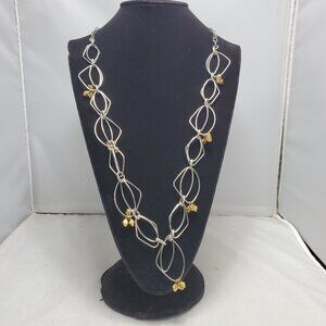Bijou Silver Abstract Link Chain Necklace with gold faceted beads